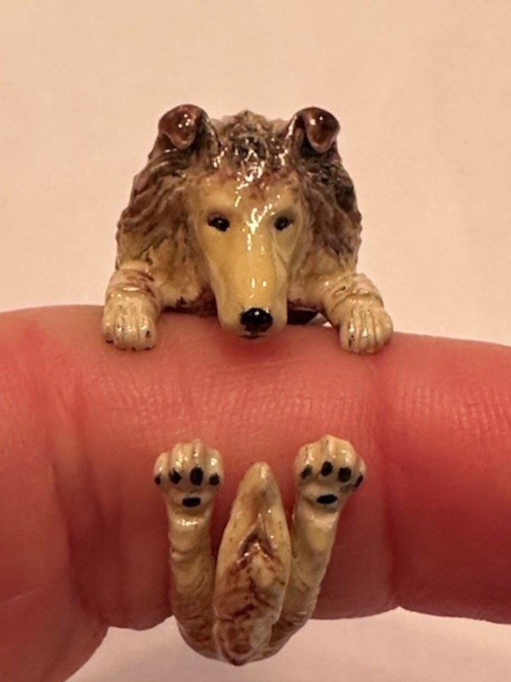 Dog Fever Collie Hug Ring (Sterling Silver Enamel - Size Large)